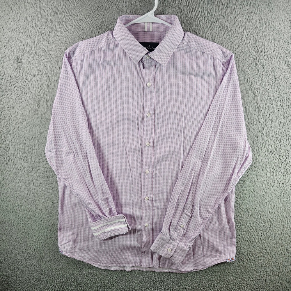 Robert Graham Men Tailored Fit XL Pink Blue Micro Check Button Down Shirt Cotton